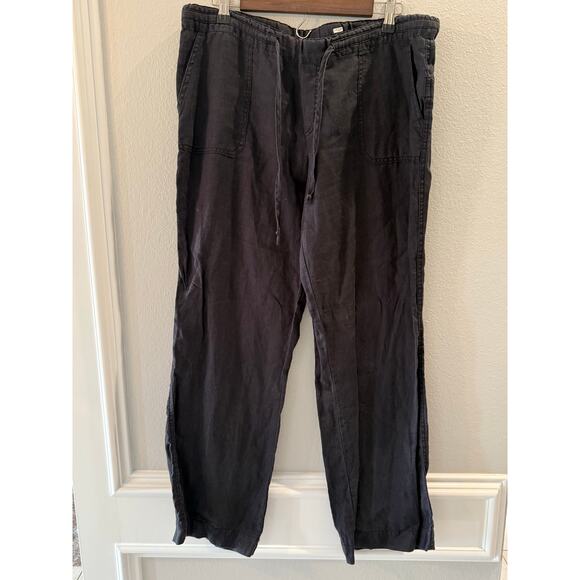 Allen Allen Women's Black 100% Linen Pull On Drawstring Wide Leg Sz L Pants - Picture 1 of 6
